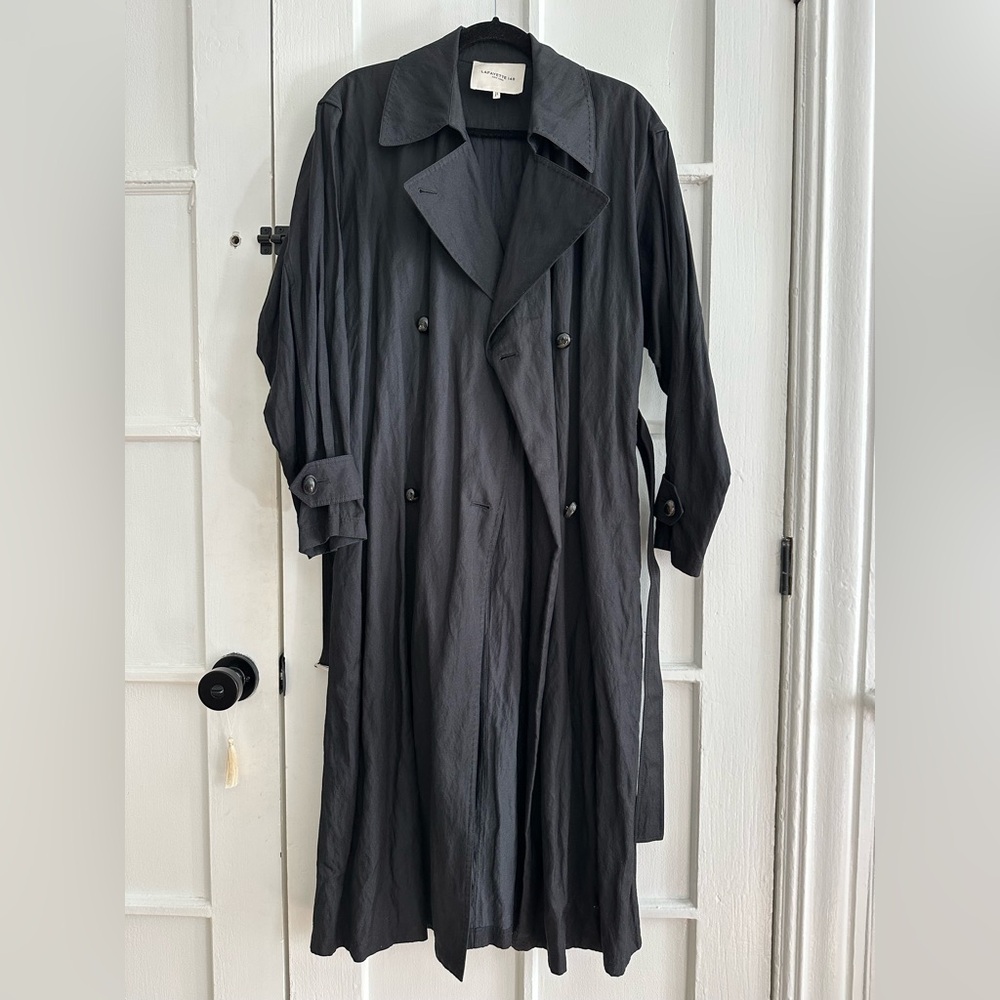 Lafayette 148 New York Black Double-Breasted Trench Coat size XS